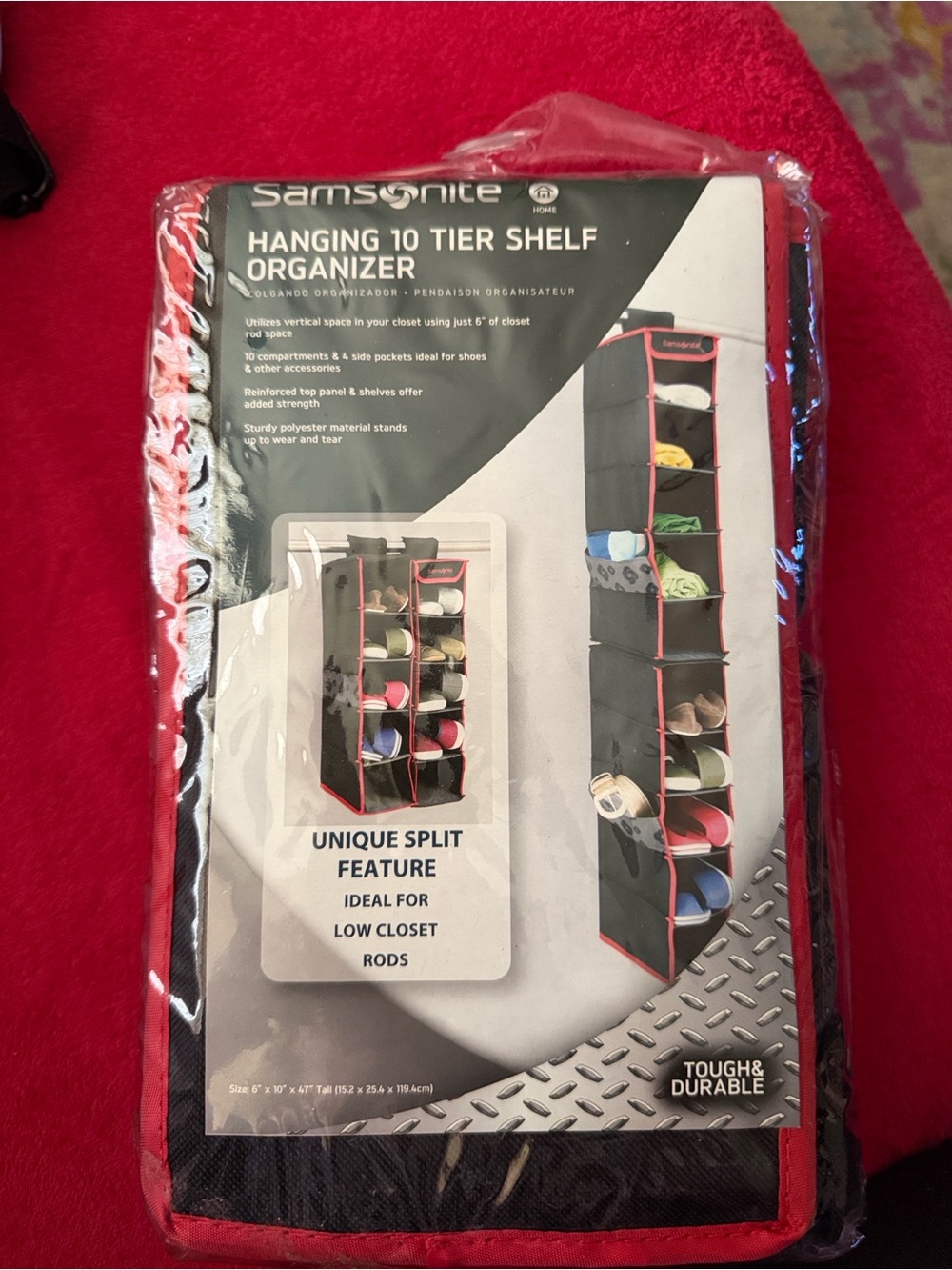 Samsonite Black and Red 10-Tier Hanging Shelf Organizer
